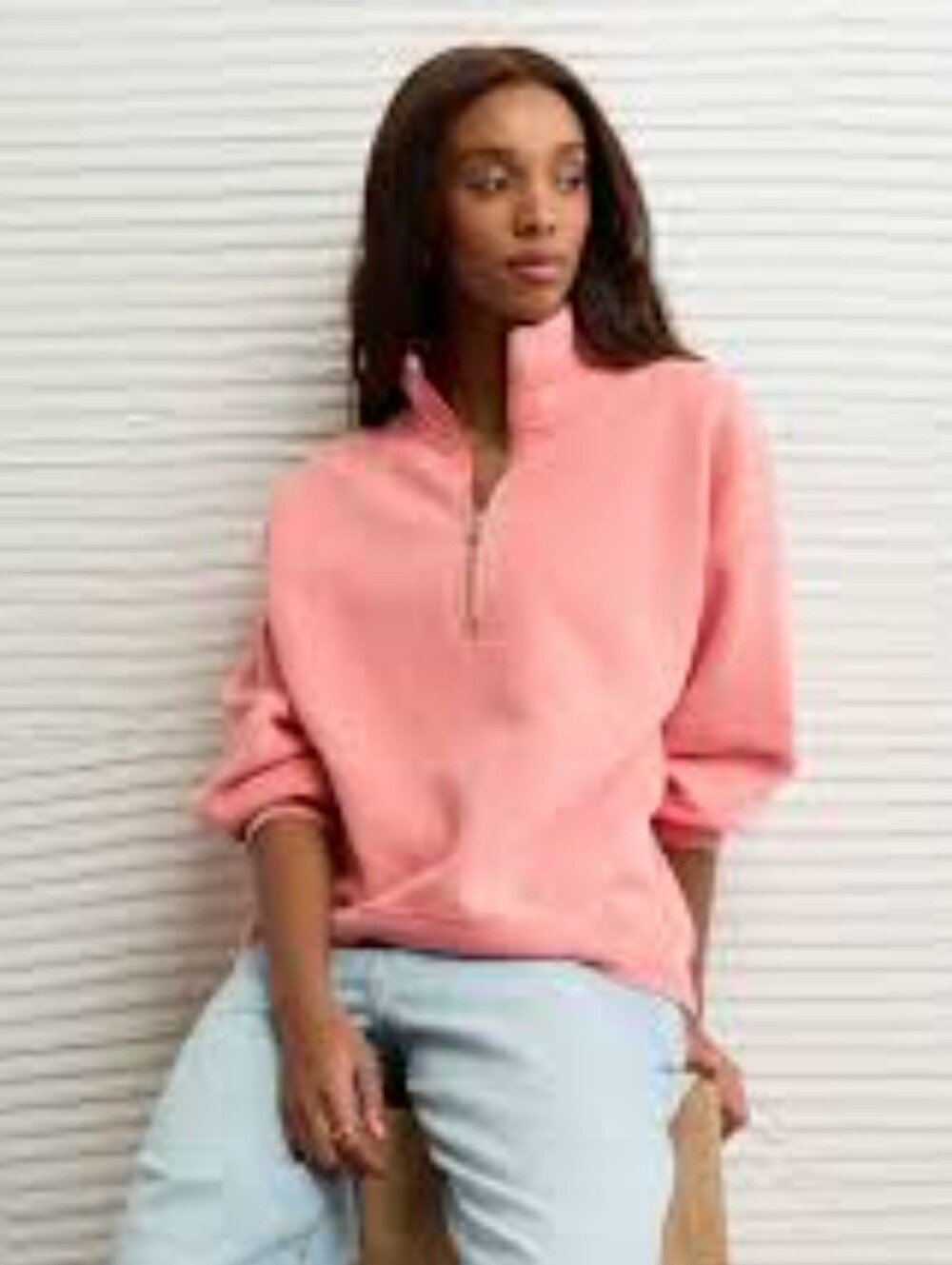 Pink Soft Cozy Quarter Zip Oversized Feel Sweatshirt Mock Neck Xl